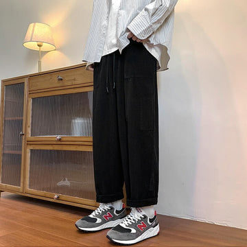 Joggers Cargo Pants for Men Casual Hip Hop Wide Leg Elastic High Waist Loose Straight Harem Trousers Oversized Black Cargo Pants aidase-shop